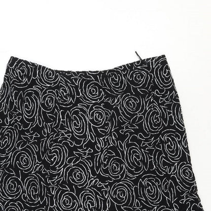 Ann Harvey Womens Black Floral Nylon Swing Skirt Size L