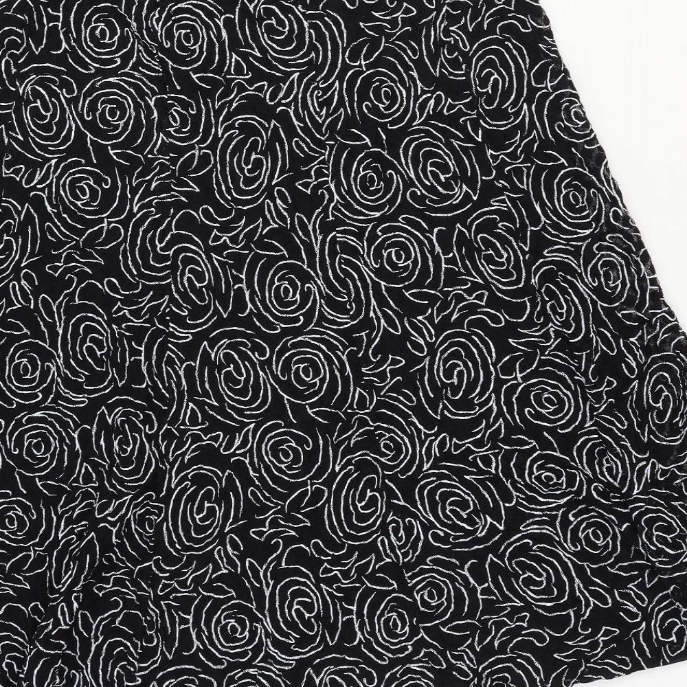 Ann Harvey Womens Black Floral Nylon Swing Skirt Size L