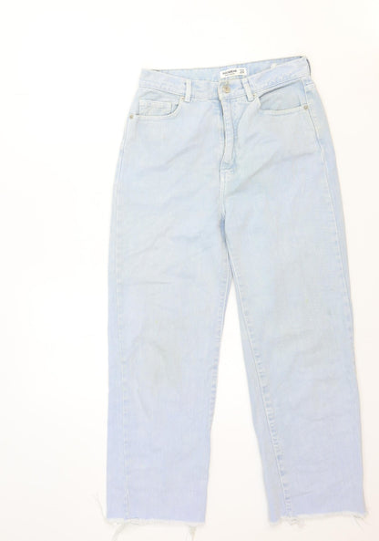 Pull&Bear Womens Black Cotton Straight Jeans Size 8 Regular Zip - Distressed Hems