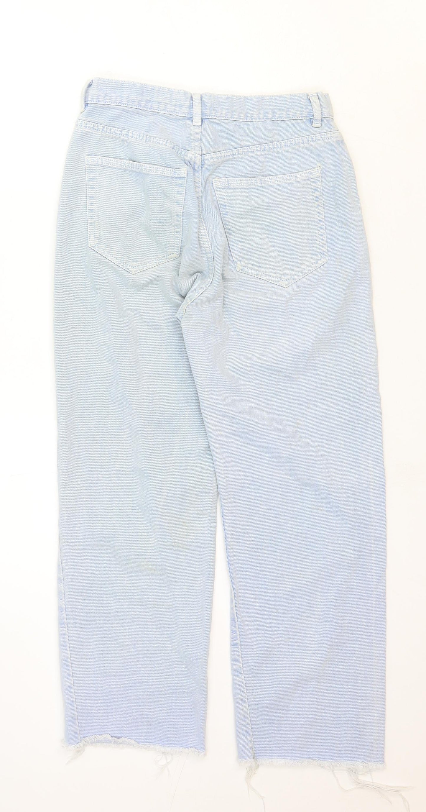 Pull&Bear Womens Black Cotton Straight Jeans Size 8 Regular Zip - Distressed Hems