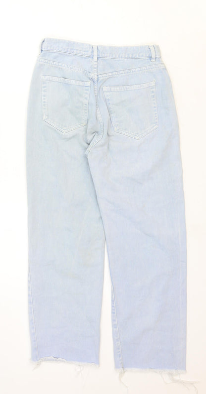 Pull&Bear Womens Black Cotton Straight Jeans Size 8 Regular Zip - Distressed Hems