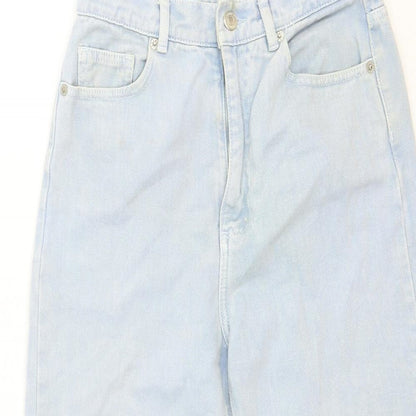 Pull&Bear Womens Black Cotton Straight Jeans Size 8 Regular Zip - Distressed Hems