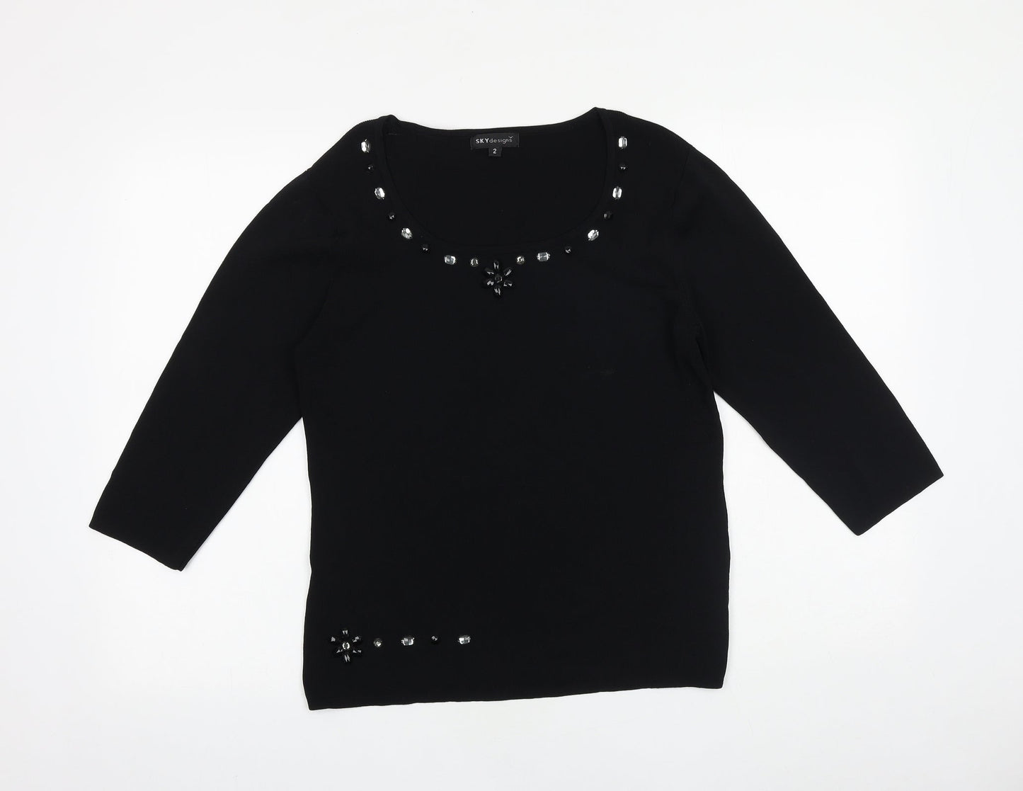 Womens UK Size 10 Sky Designs Black Basic T-Shirt
