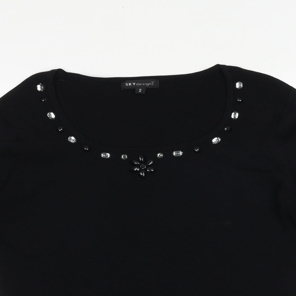 Womens UK Size 10 Sky Designs Black Basic T-Shirt