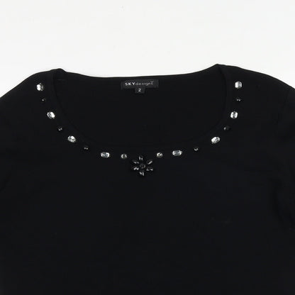 Womens UK Size 10 Sky Designs Black Basic T-Shirt