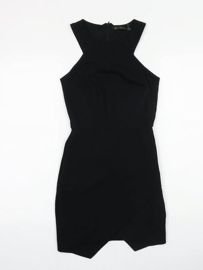 Zara Womens Black Herringbone Viscose Mini Size S Round Neck Zip