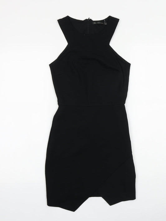 Zara Womens Black Herringbone Viscose Mini Size S Round Neck Zip