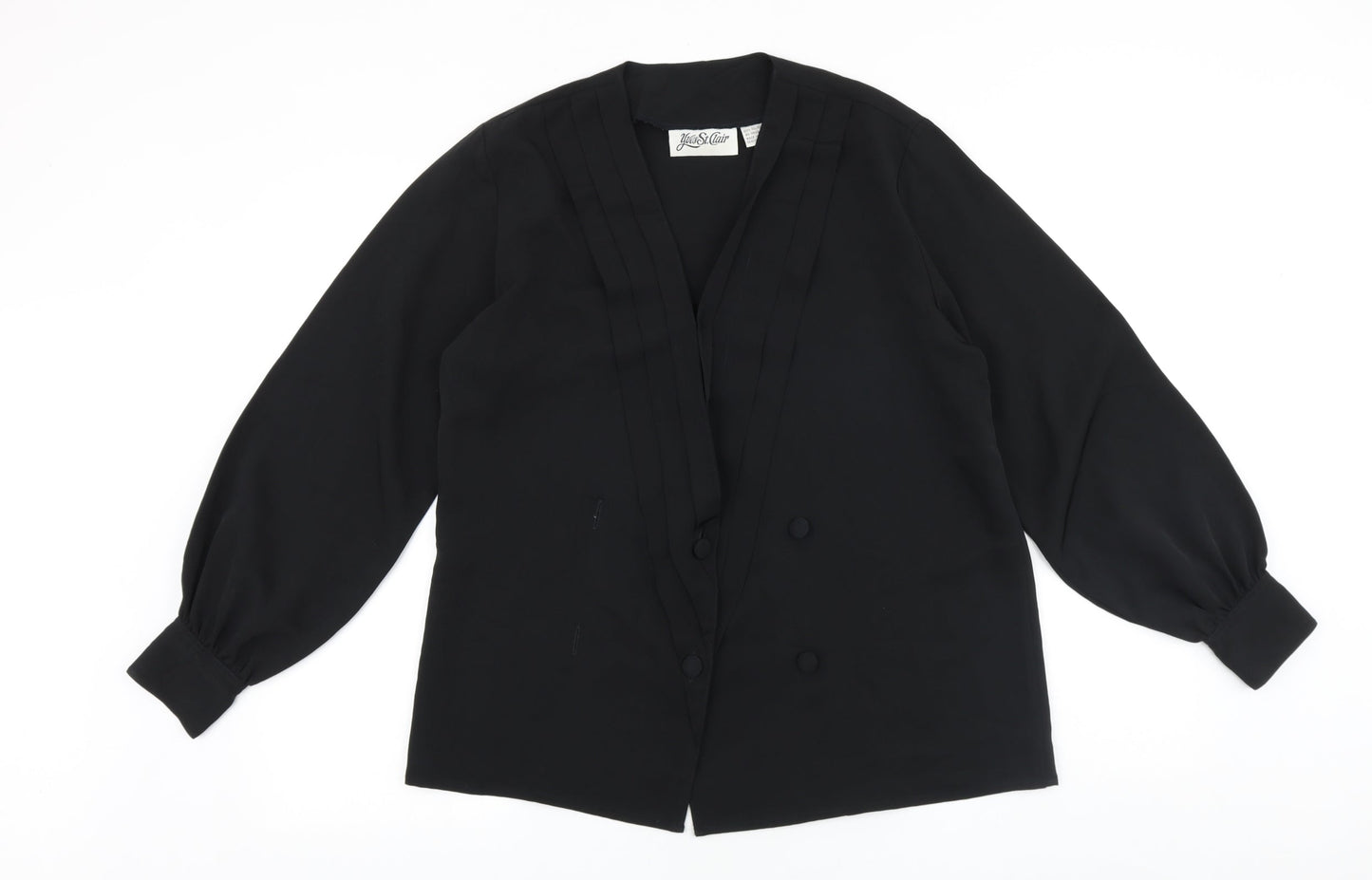 Saint claire Womens Black Polyester Basic Blouse Size 8 V-Neck