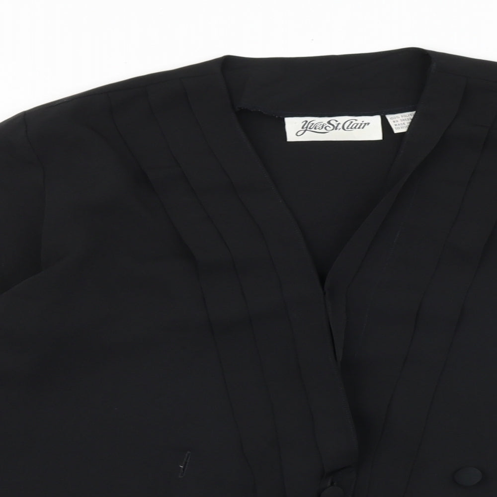 Saint claire Womens Black Polyester Basic Blouse Size 8 V-Neck