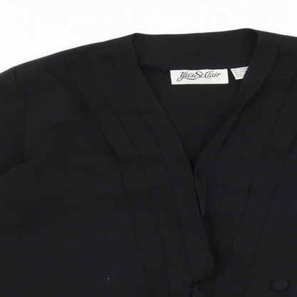 Saint claire Womens Black Polyester Basic Blouse Size 8 V-Neck