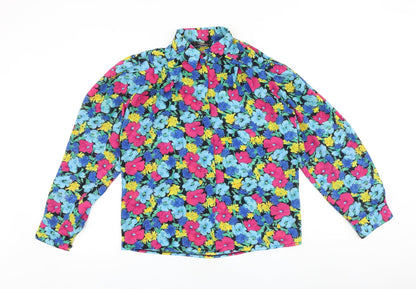 Foxy Lady Womens Multicoloured Floral Polyester Basic Button-Up Size 12 Collared