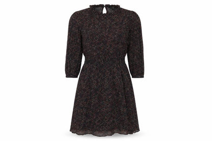 New Look Womens Black Geometric Viscose Fit & Flare Size 10 Round Neck Button