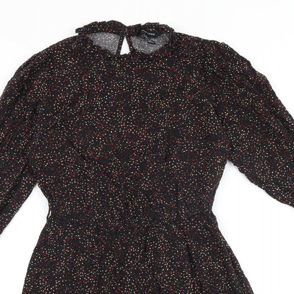 New Look Womens Black Geometric Viscose Fit & Flare Size 10 Round Neck Button