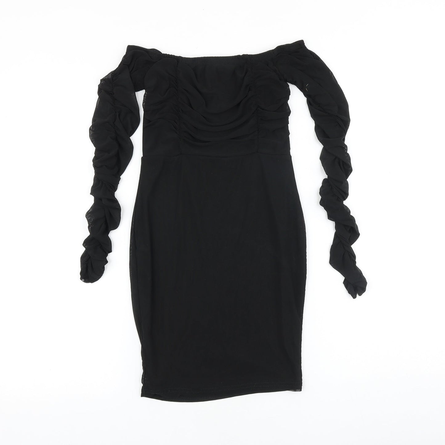 PRETTYLITTLETHING Womens Black Polyester Bodycon Size 6 Off the Shoulder Pullover