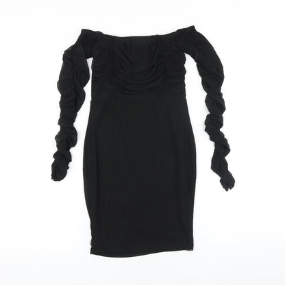 PRETTYLITTLETHING Womens Black Polyester Bodycon Size 6 Off the Shoulder Pullover