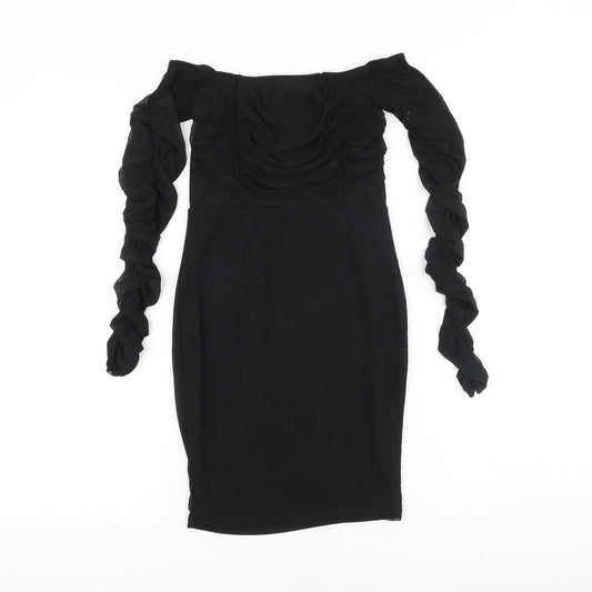 PRETTYLITTLETHING Womens Black Polyester Bodycon Size 6 Off the Shoulder Pullover