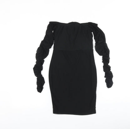 PRETTYLITTLETHING Womens Black Polyester Bodycon Size 6 Off the Shoulder Pullover