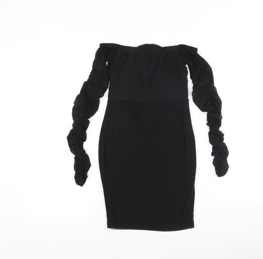 PRETTYLITTLETHING Womens Black Polyester Bodycon Size 6 Off the Shoulder Pullover