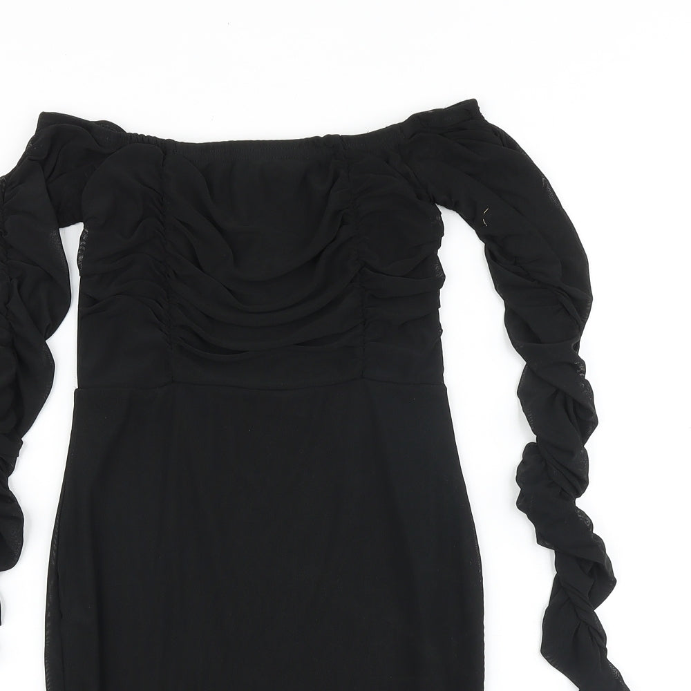 PRETTYLITTLETHING Womens Black Polyester Bodycon Size 6 Off the Shoulder Pullover