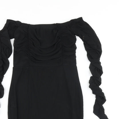 PRETTYLITTLETHING Womens Black Polyester Bodycon Size 6 Off the Shoulder Pullover