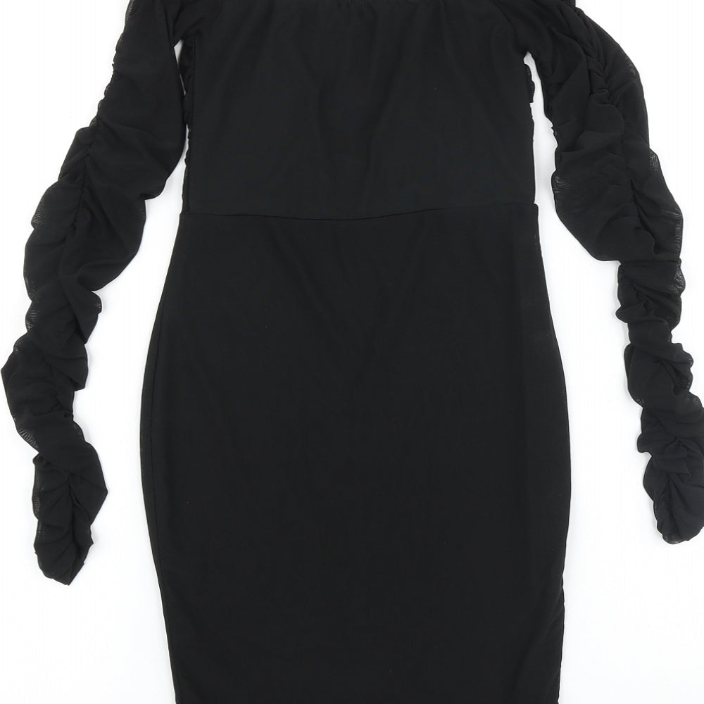 PRETTYLITTLETHING Womens Black Polyester Bodycon Size 6 Off the Shoulder Pullover