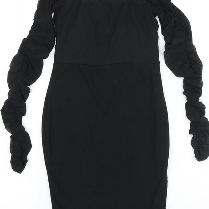 PRETTYLITTLETHING Womens Black Polyester Bodycon Size 6 Off the Shoulder Pullover