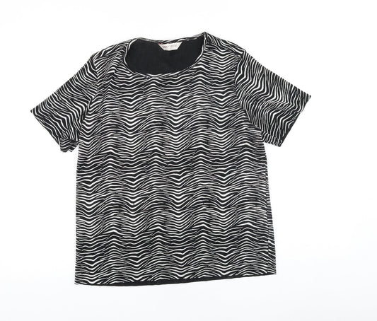 Bonmarché Womens Black Geometric Polyester Basic T-Shirt Size 14 Round Neck