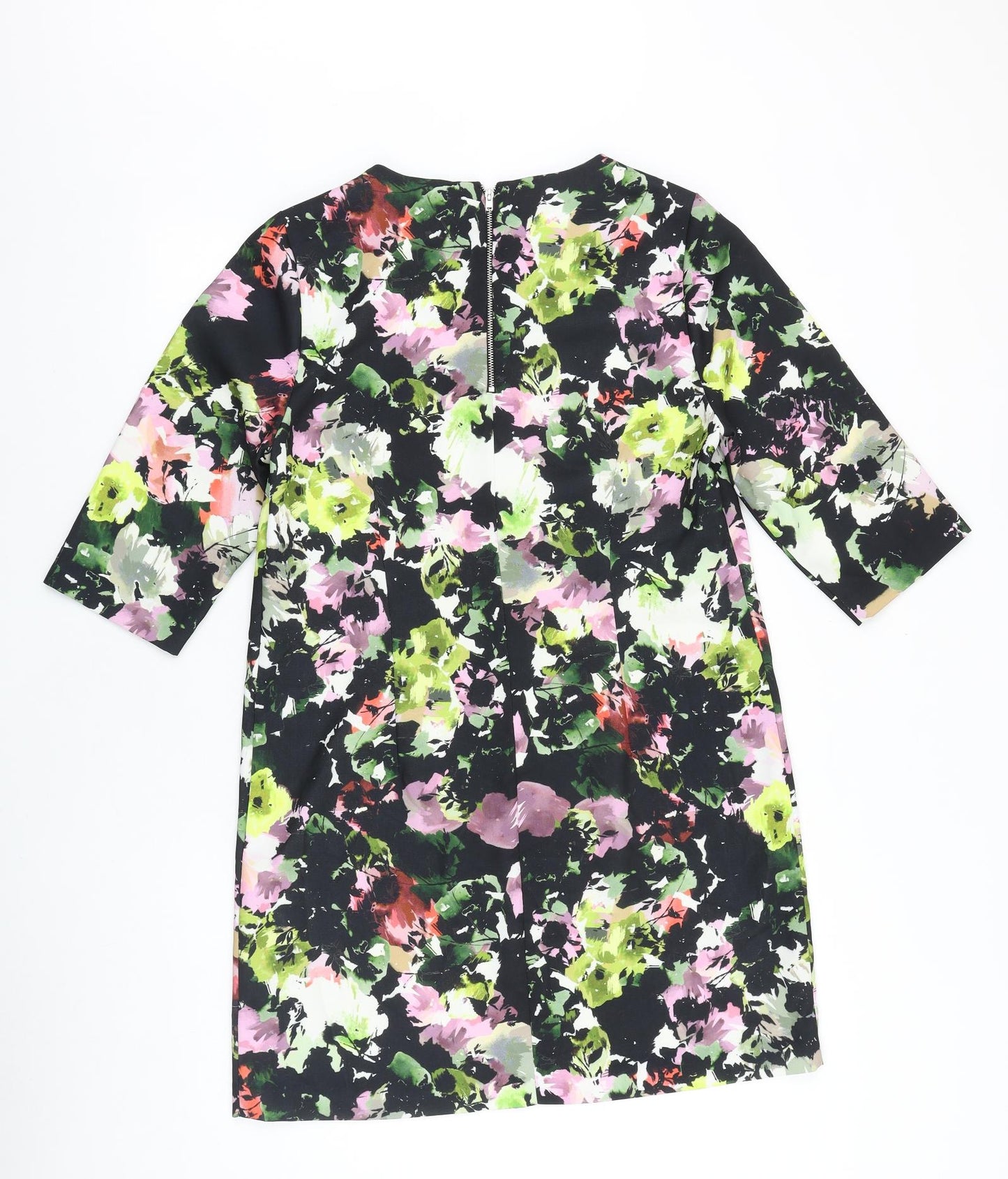 F&F Womens Black Floral Viscose A-Line Size 12 Round Neck Zip