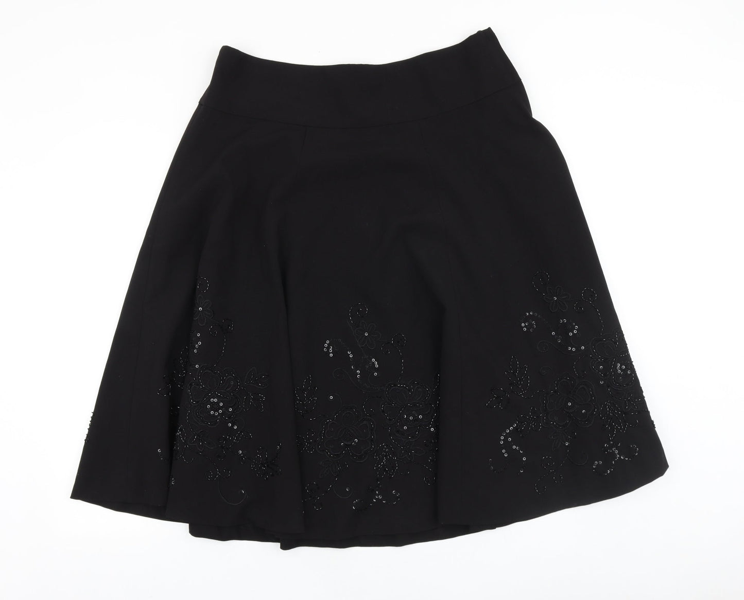 New Look Womens Black Geometric Polyester Swing Skirt Size 34 in Zip