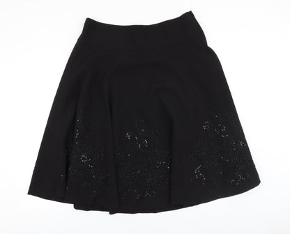 New Look Womens Black Geometric Polyester Swing Skirt Size 34 in Zip