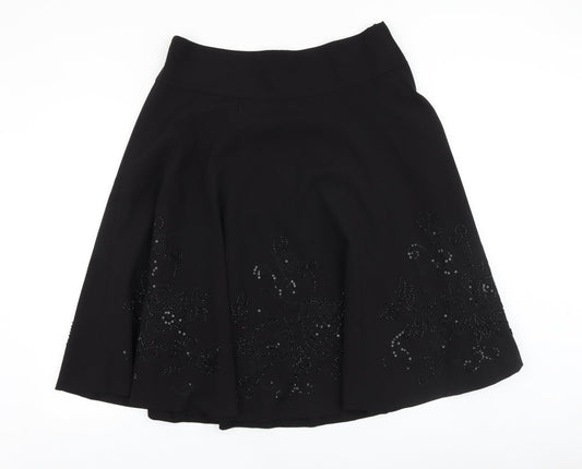 New Look Womens Black Geometric Polyester Swing Skirt Size 34 in Zip