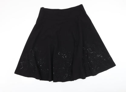 New Look Womens Black Geometric Polyester Swing Skirt Size 34 in Zip