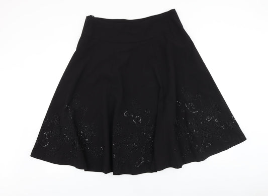 New Look Womens Black Geometric Polyester Swing Skirt Size 34 in Zip