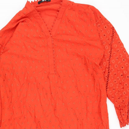 Preworn Womens Orange Geometric Acetate Kaftan Size 14 V-Neck Pullover