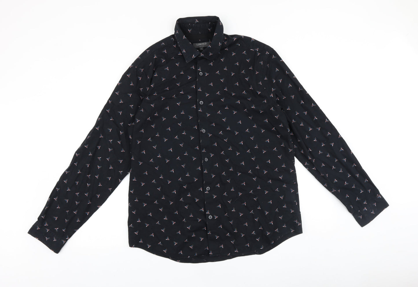 Marks and Spencer Mens Black Geometric 100% Cotton Polo Size L Collared Button