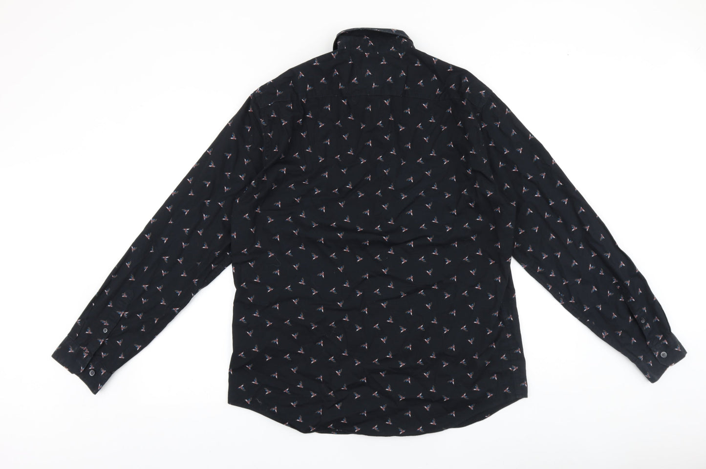 Marks and Spencer Mens Black Geometric 100% Cotton Polo Size L Collared Button