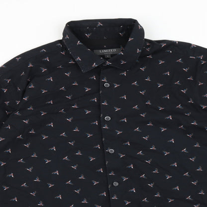 Marks and Spencer Mens Black Geometric 100% Cotton Polo Size L Collared Button