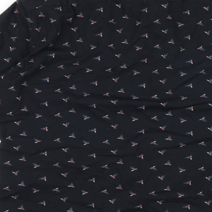 Marks and Spencer Mens Black Geometric 100% Cotton Polo Size L Collared Button