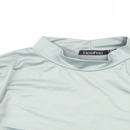 Boohoo Womens Green Polyester Cropped T-Shirt Size 10 Mock Neck