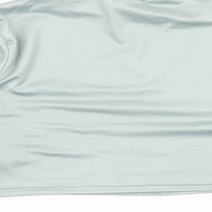 Boohoo Womens Green Polyester Cropped T-Shirt Size 10 Mock Neck