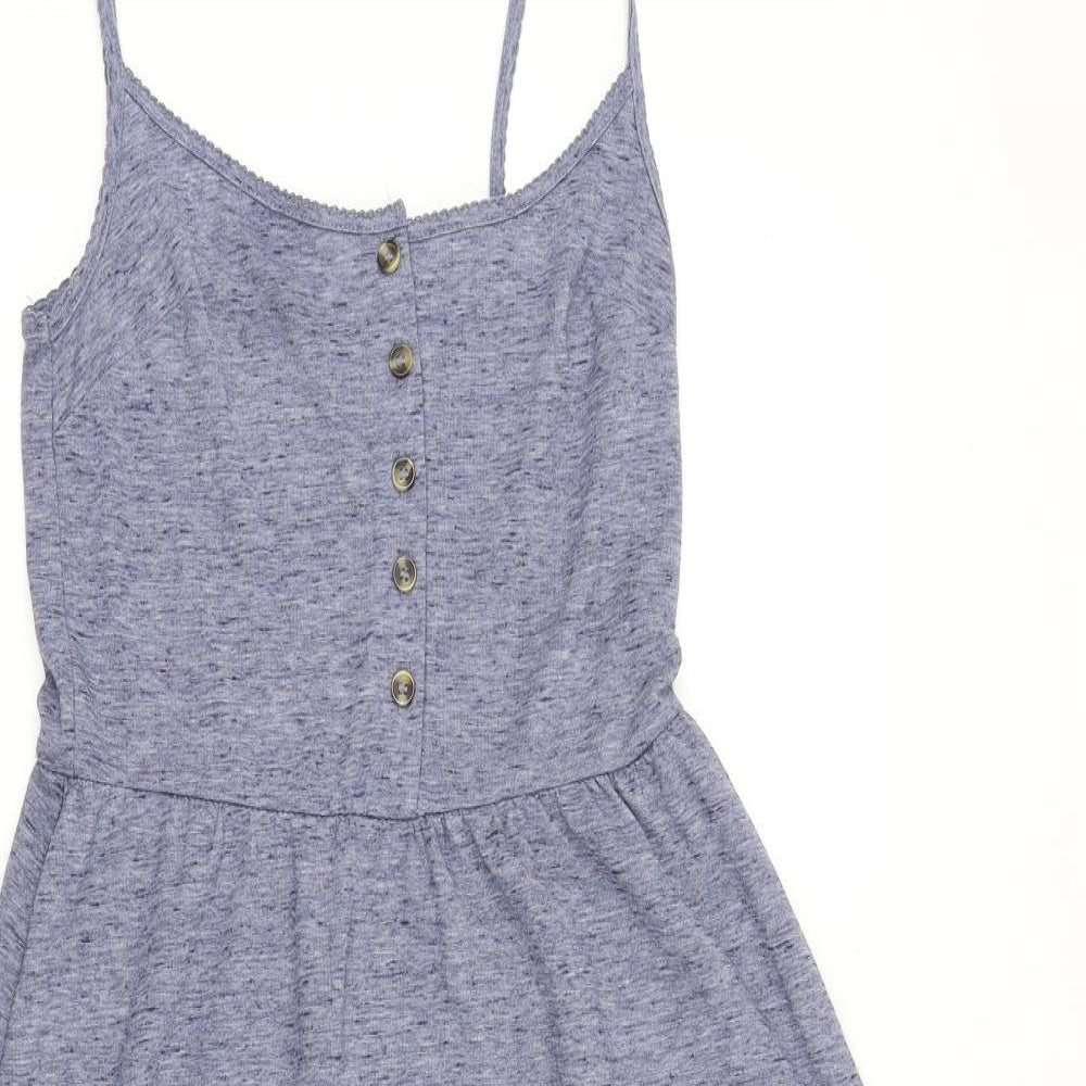 Topshop Womens Blue Cotton Tank Dress Size 6 Scoop Neck Button