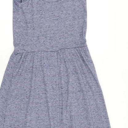 Topshop Womens Blue Cotton Tank Dress Size 6 Scoop Neck Button