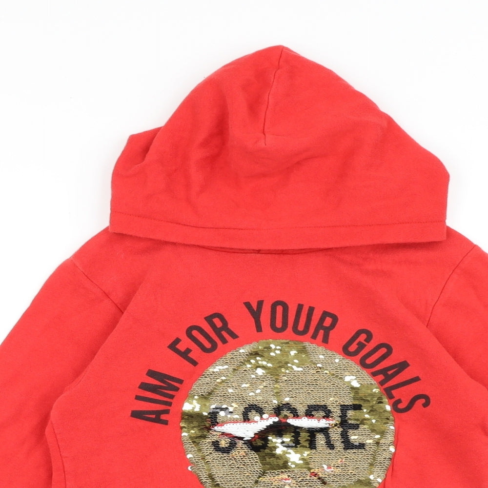 H&M Girls Red Cotton Pullover Hoodie Size 9-10 Years Pullover - Football