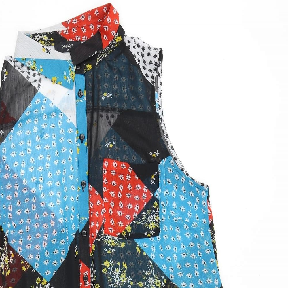 Papaya Womens Multicoloured Geometric Polyester Basic Button-Up Size 14 Collared