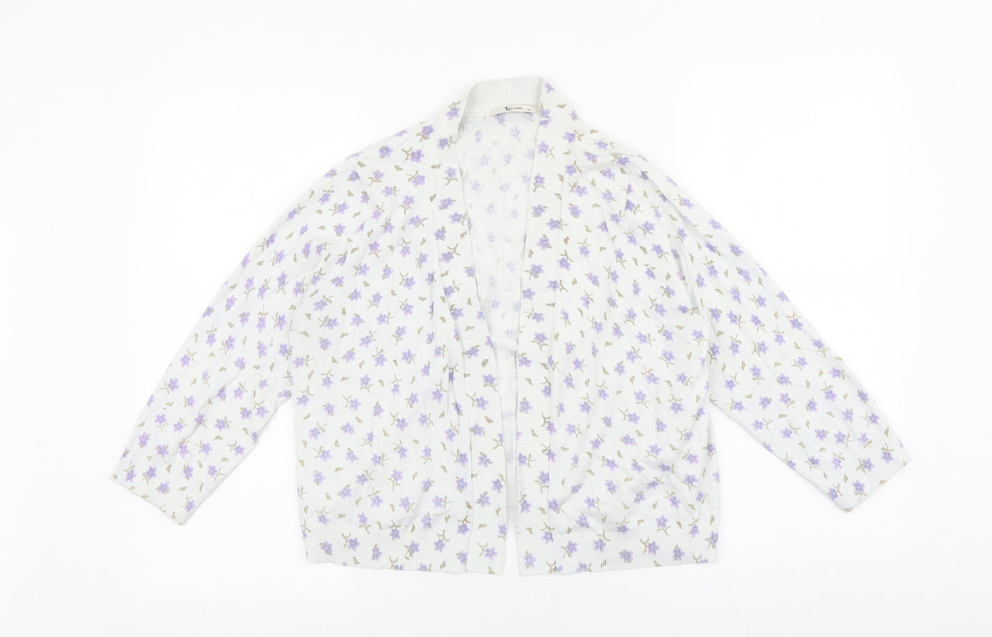 TU Womens White V-Neck Fair Isle 100% Cotton Cardigan Jumper Size 14