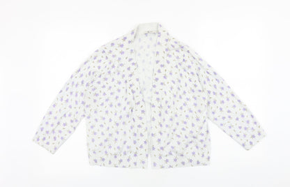 TU Womens White V-Neck Fair Isle 100% Cotton Cardigan Jumper Size 14