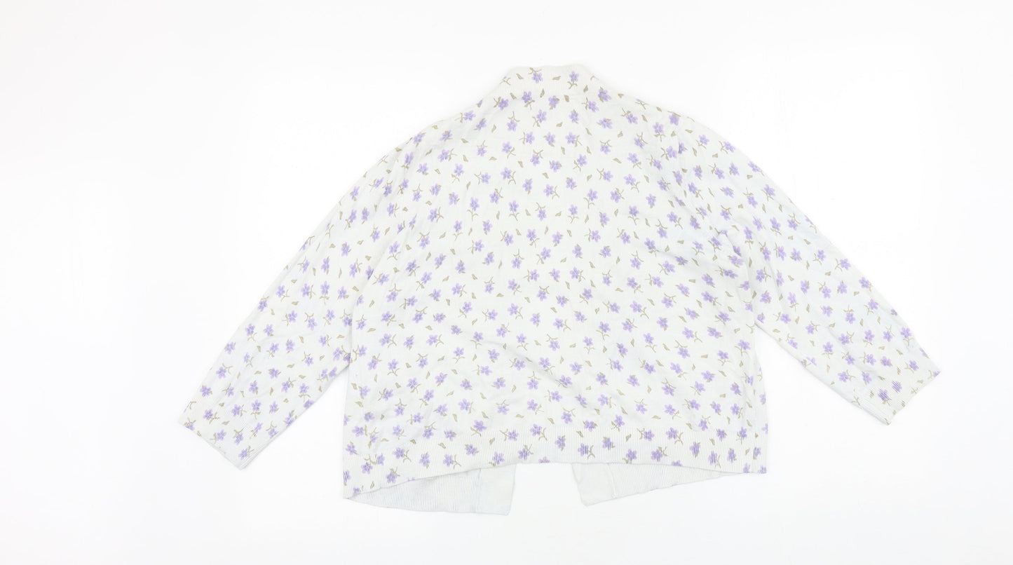 TU Womens White V-Neck Fair Isle 100% Cotton Cardigan Jumper Size 14