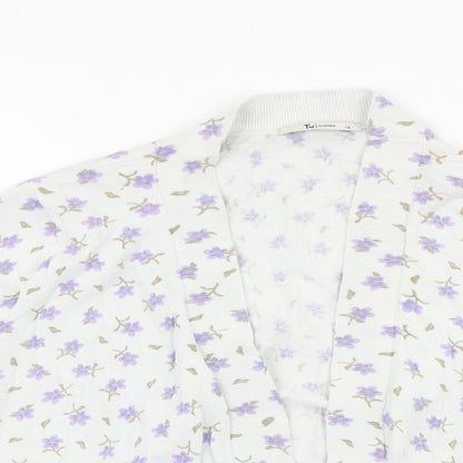 TU Womens White V-Neck Fair Isle 100% Cotton Cardigan Jumper Size 14