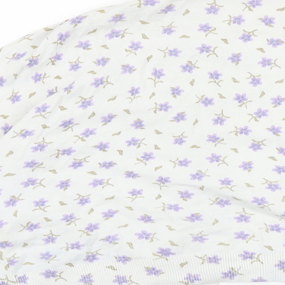 TU Womens White V-Neck Fair Isle 100% Cotton Cardigan Jumper Size 14