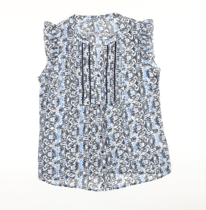 M&Co Womens Blue Geometric Polyester Basic Blouse Size 12 V-Neck